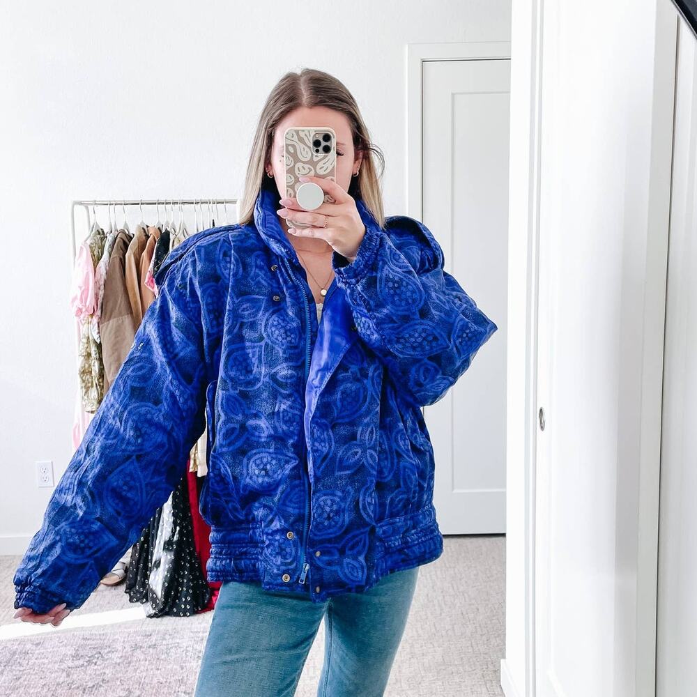 Vintage Belfe Blue Printed Windbreaker Bomber Jacket ;''